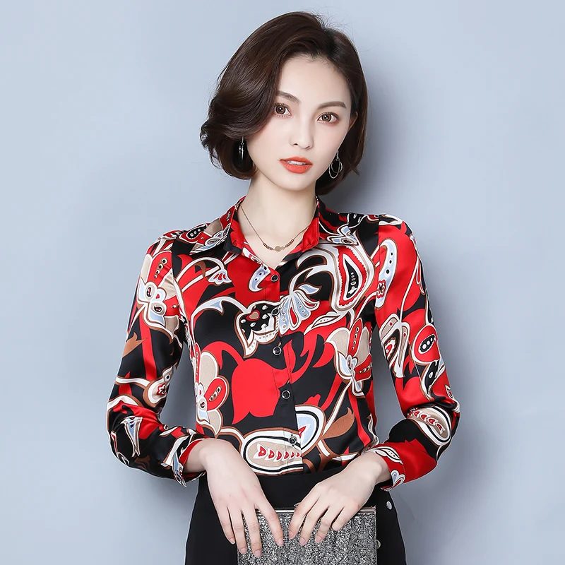 Женская атласная деловая рубашка с длинным рукавом шелковая топы и блузки