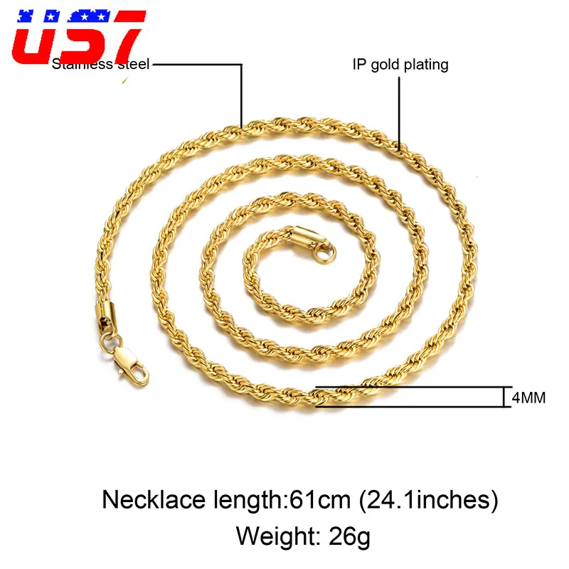 US7 полный со стразами буквы Bling льдом Rope Chain, подвески и ожерелья для Для мужчин ювелирные изделия из золота Цвет - Окраска металла: 61cm rope chain