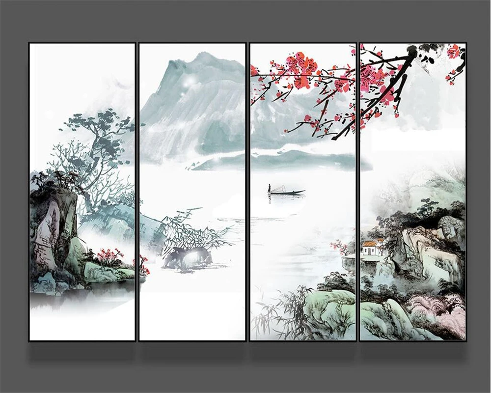 Обои на заказ украшение дома телевизор диван фон китайские чернила пейзаж слива