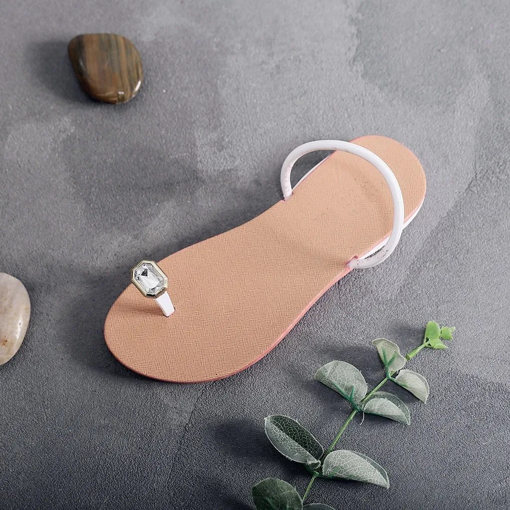 2019 летние женские сандалии на плоской подошве с кристаллами пляжные шлепанцы