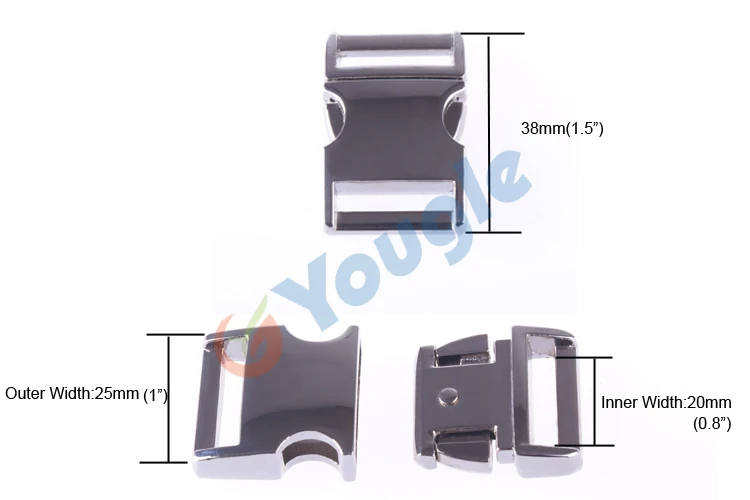 YOUGLE 5 Pcs/Lot Metal Curved Top 1&quot 20mm Side Release Buckles for Paracord Bracelet Dog Collar Bag | Спорт и развлечения