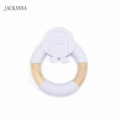 12 1PC Animal Shape Silicone Teether Wooden Ring Nursing Accessories Chewable Rattle Toy Circle Newborn Shower Gifts Baby Teether - Цвет: 12
