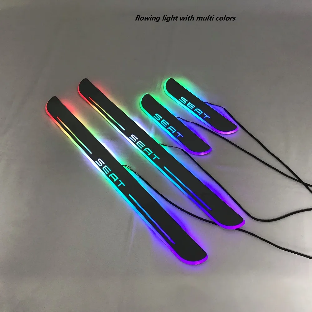 RQXR led движущиеся двери потертости для сиденья Леон динамический порог пластина плоский накладной поток/фиксированный свет, 4 шт