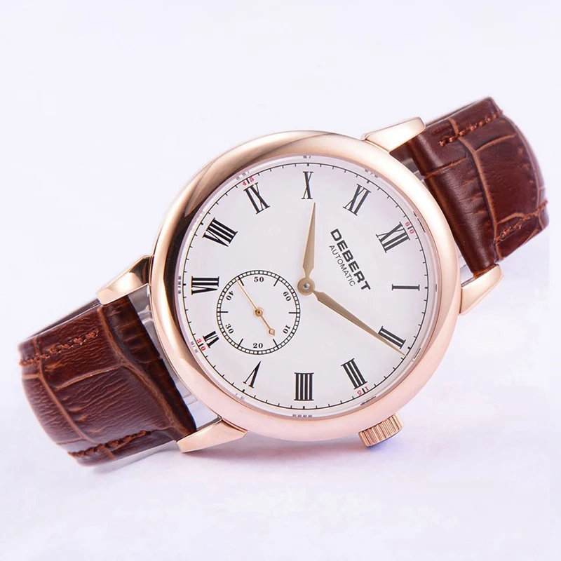Мужские автоматические часы debel 40 мм Rosegold PVD белый циферблат римские Маркеры