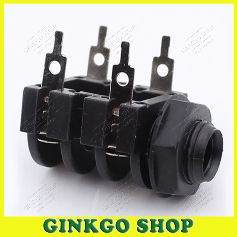 

100pcs/lot 4Pin 6.35MM 6.5mm Mono Microphone Female Jack sockets 6.35MM Microphone Audio welding seat Female Connector
