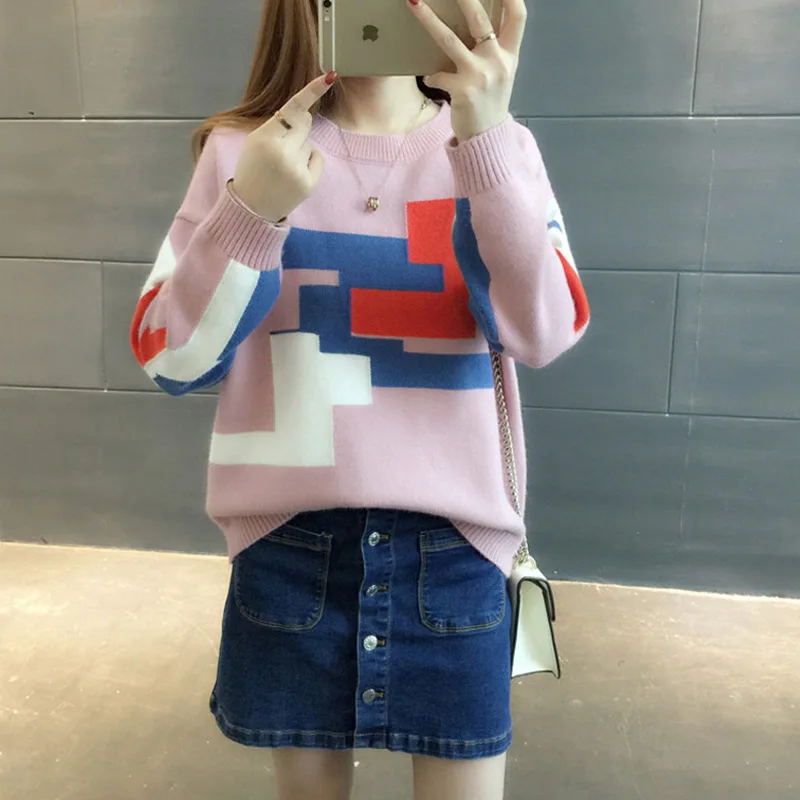 Winter Women Cashmere Sweaters And Pullovers Autumn Thick Print Knitted Sweater Female Casual Striped Warm Knit Jumpers | Женская одежда