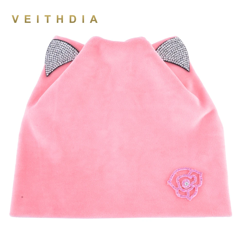 

Осенне-зимние шапки для женщин, модные шапки с кошачьими ушками, женские повседневные вельветовые кепки со Стразы