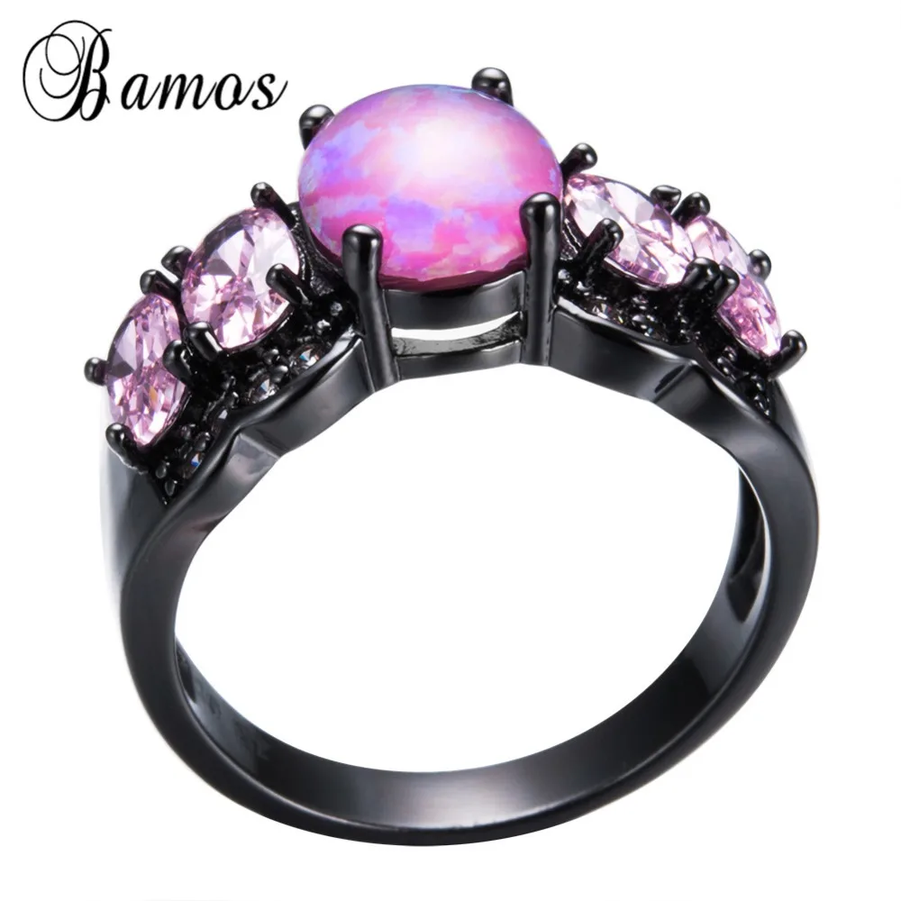 Женское кольцо Bamos с овальным розовым огненным опалом черное Золотое обручальное