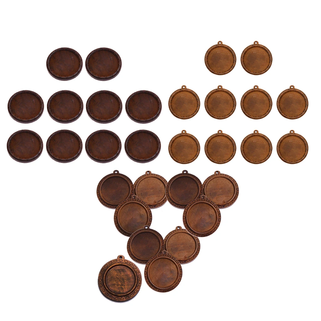 10 шт. Коричневые круглые натуральные деревянные пустые камео амулеты Кабошон