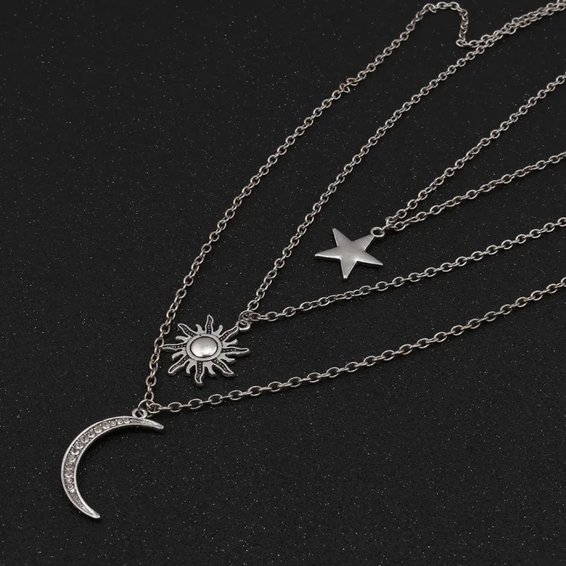Tenande Новая мода мульти Слои Большой себе серебро Цвет Crystal Star Солнца и Луны