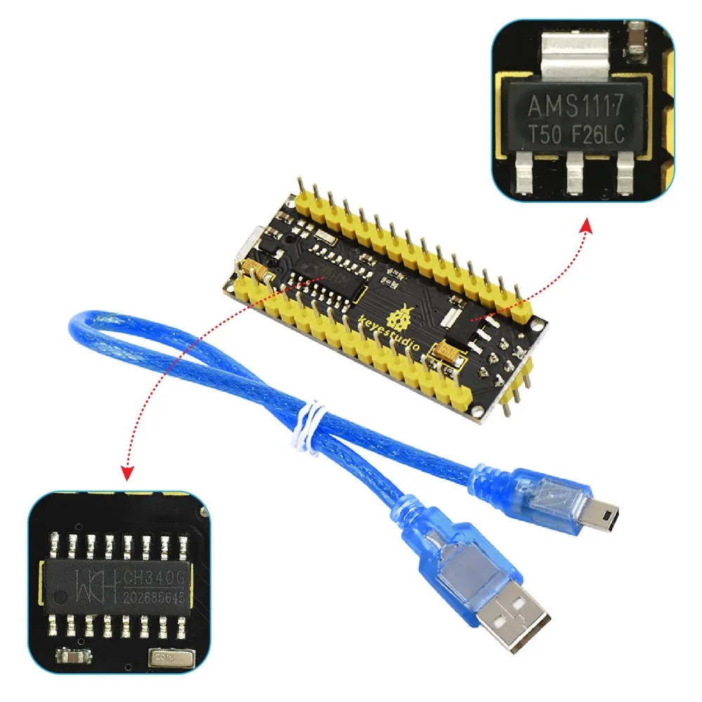 Бесплатная доставка 1 шт. плата нано контроллера Keyestudio CH340 + USB кабель для