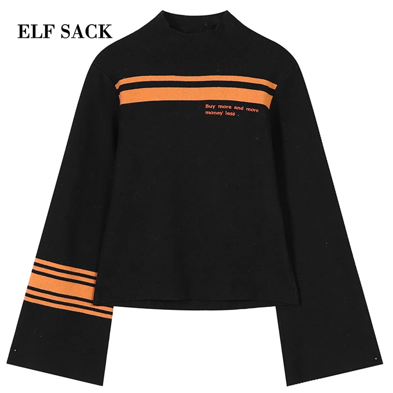 ELFSACK новинка Модный женский свитер с буквенным принтом длинный рукав круглый