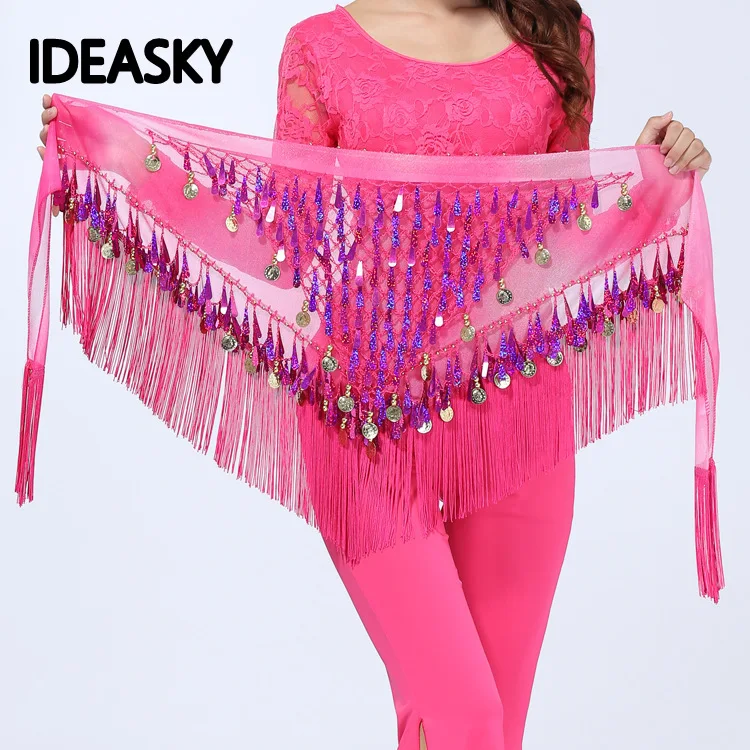 Женская юбка для танца живота золотистая с серебряными бусинами и блестками пояс