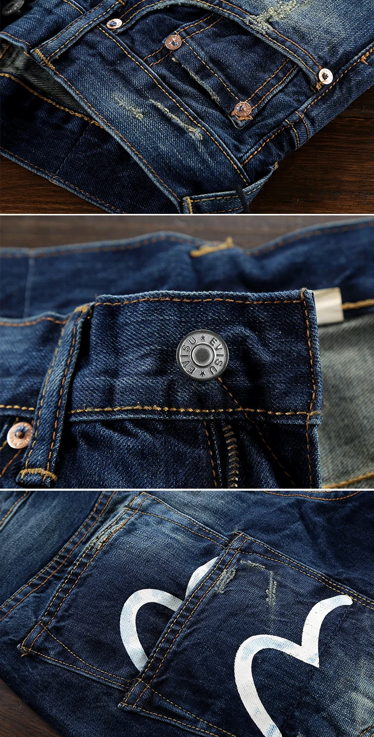 Аутентичные Evisu Новые Полки высокое качество мужские повседневные джинсовые шорты дышащая стирка по колено Модные мужские прямые брюки