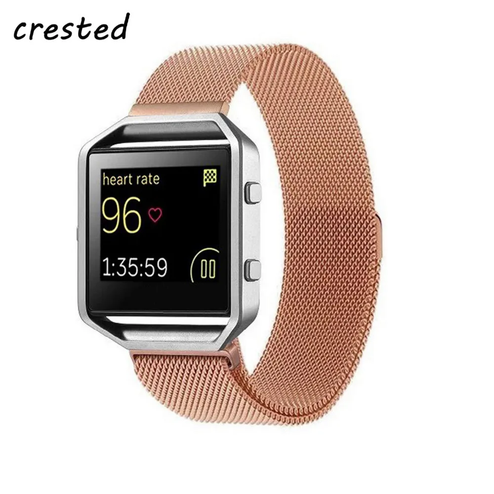 Хохлатая Миланская петля ремешок для fitbit blaze ремешок с рамкой из нержавеющей стали ремешок для часов магнитный замок Браслет для fitbit blaze