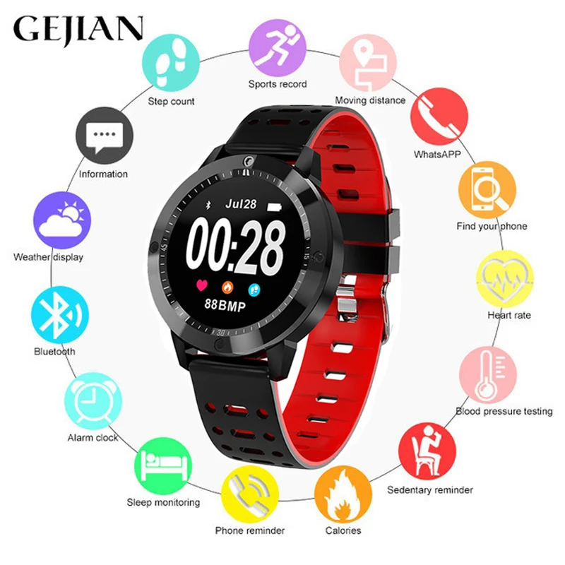 GEJIAN Смарт часы мужские спортивные фитнес трекер монитор сердечного ритма IP67