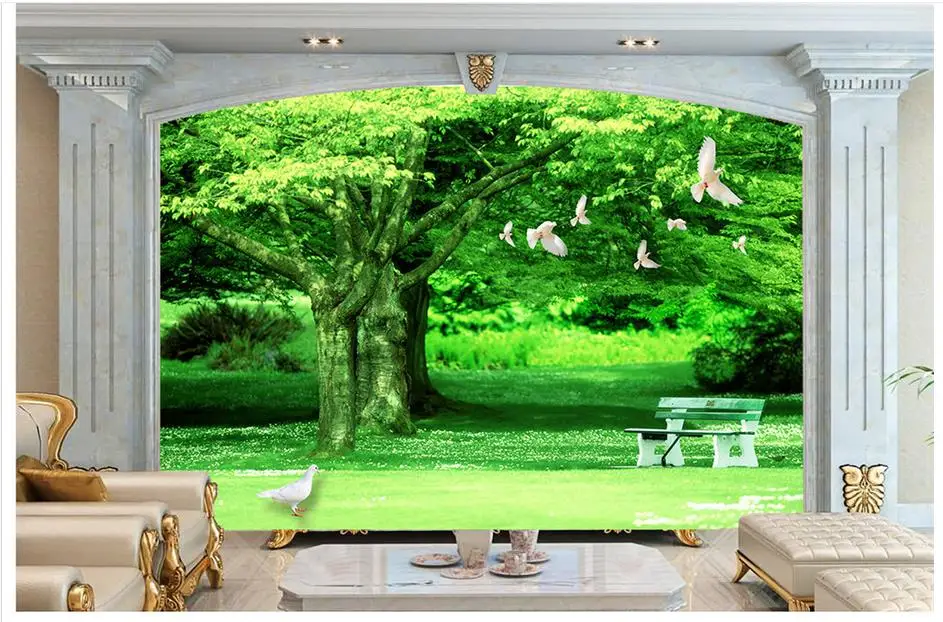 

3d wallpaper custom 3d wall murals wallpaper Only beautiful trees flying pigeon TV setting wall in the park bedroom wall decor