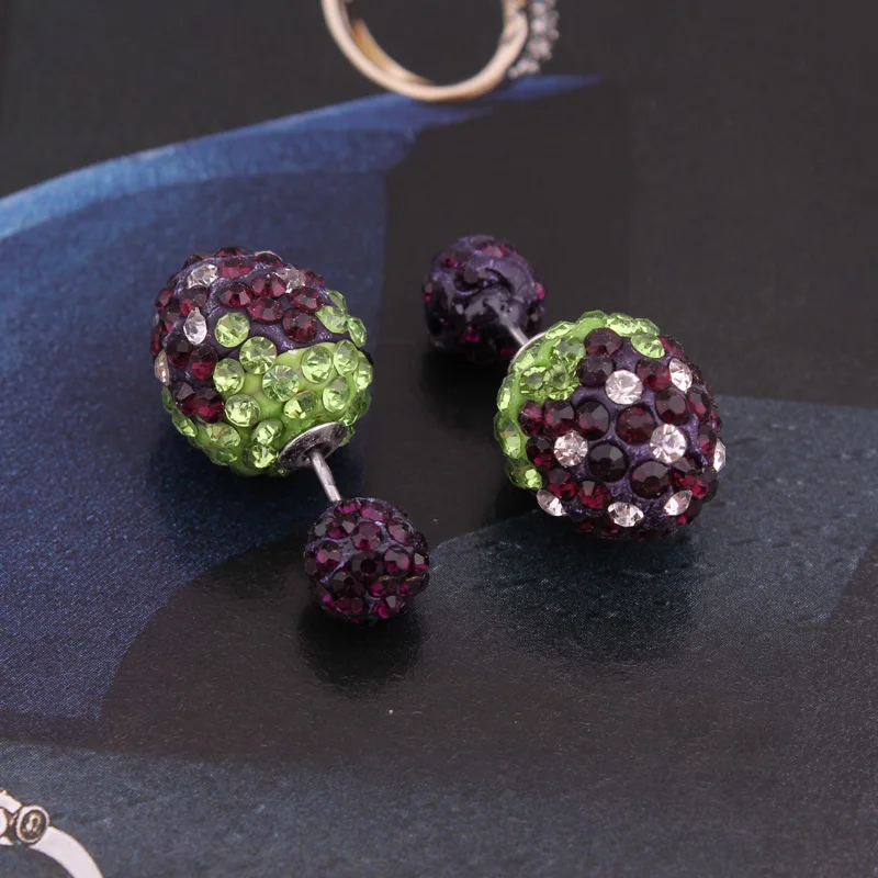 Женские серьги Шамбала с бусинами блестящие разноцветными кристаллами клубники