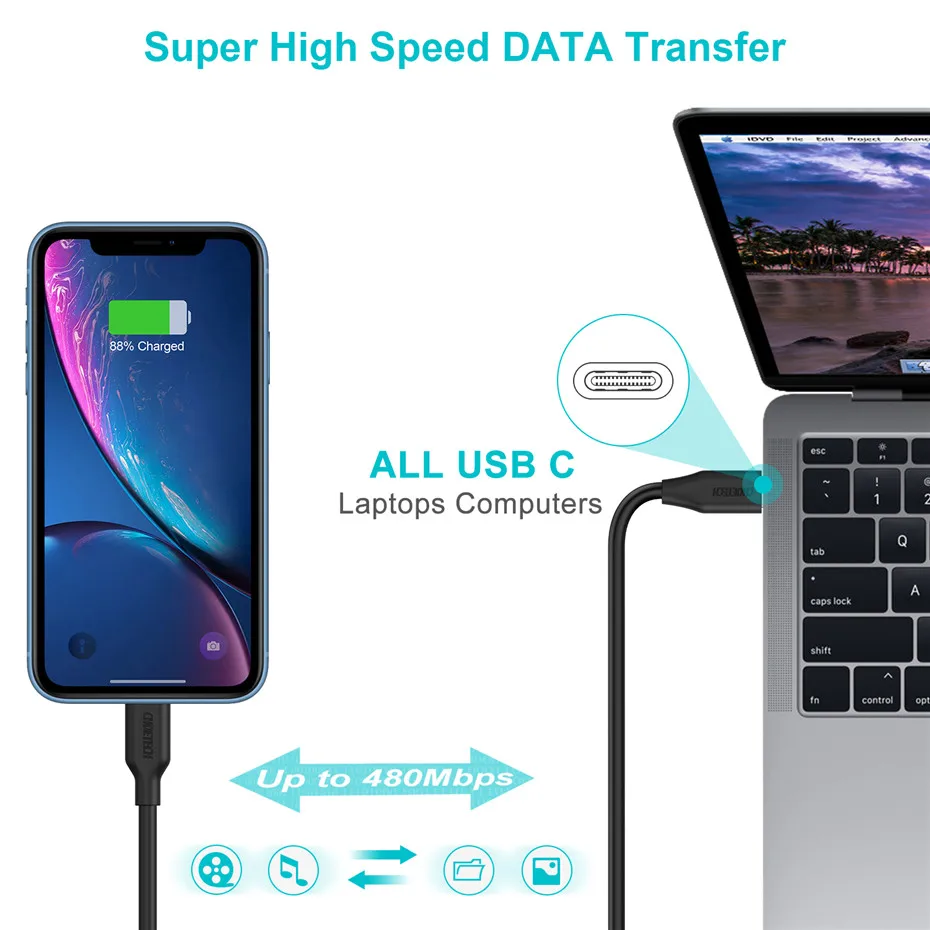 CHOETECH MFi USB C PD кабель USB 2 м C-Lightning Кабель для быстрой зарядки и синхронизации данных шнур совместим с iPhone X/XS/XR/XS MAX/8/8 Plus iPad