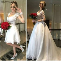 2021 ball gown 2 in 1 wedding dresses detachable train lace appliques pearls bridal gowns vestido de novias robe de mariee