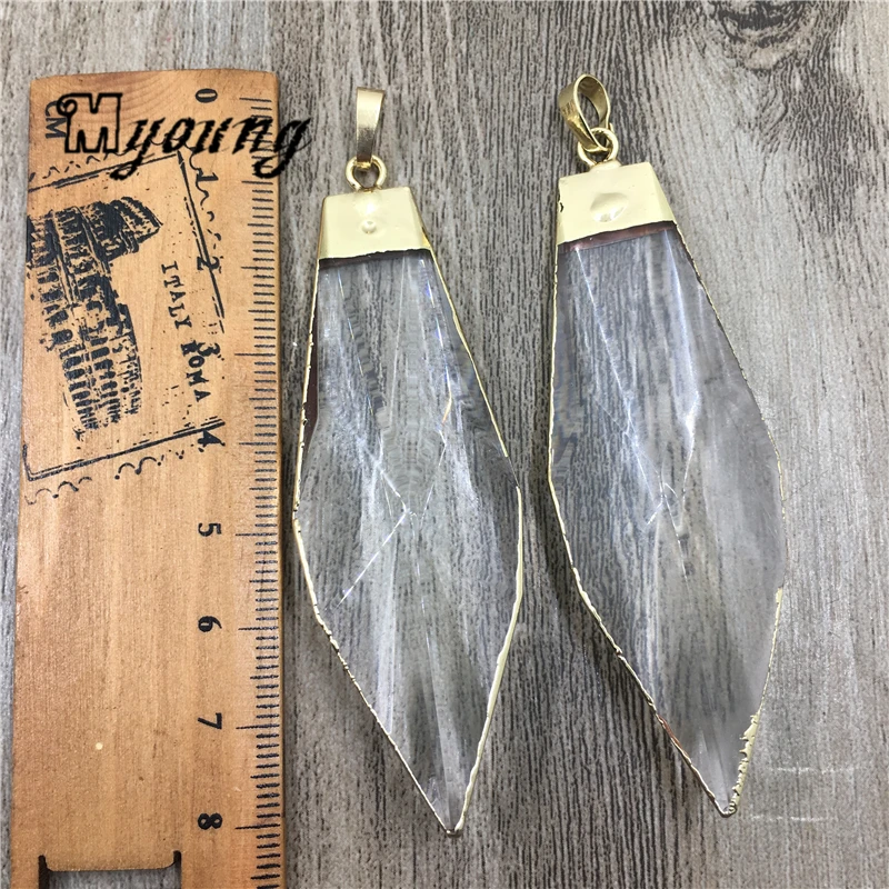 Ограненный стеклянный Хрустальный кварцевый кинжал кулон с позолоченной