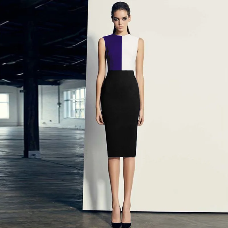 Модное облегающее женское офисное платье INDRESSME с круглым вырезом однотонное