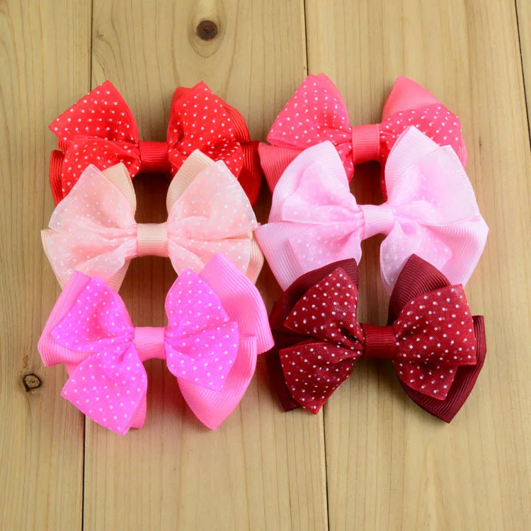 105 шт./партия большие бант для девочек без клипсы 3 15 дюймов шифоновое в горошек