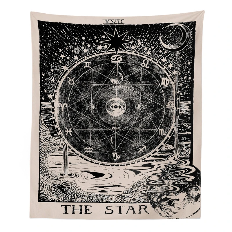 

Vintage Wall Hanging Tapestry Magical Moon Sun Star Printed Bedspread Large Tablecloth 130*150cm