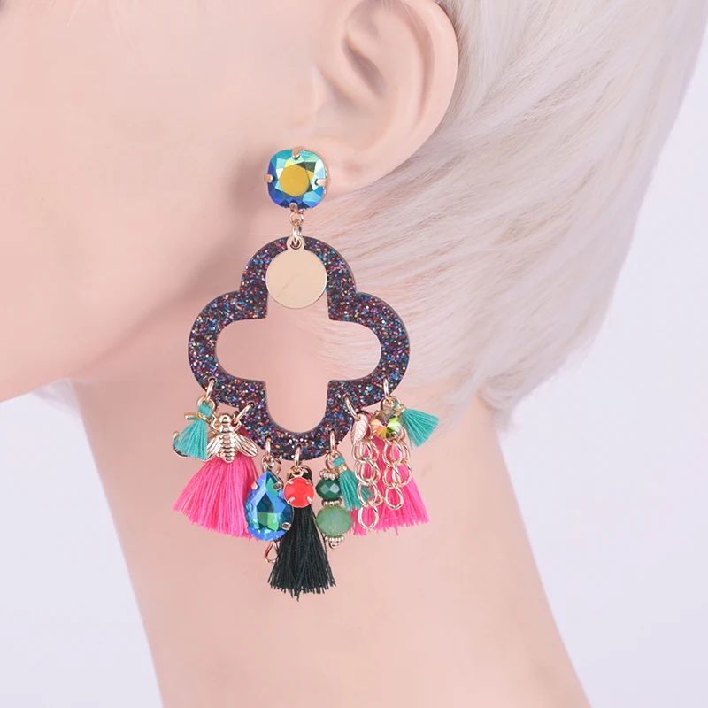 Sehuoran Brincos серьги с кисточками для женщин Полимерные Подвески висячие Boho Oorbellen Crystal