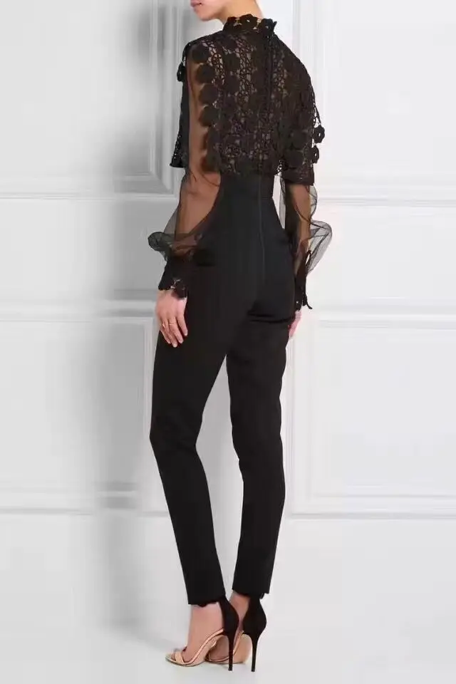 Halinfer 2018 осенний женский сексуальный комбинезон с круглым вырезом и сеткой из