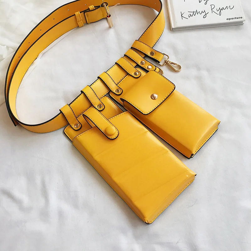 Yellow Waist Packs Женская поясная сумка в стиле хип-хоп кожаная поясная сумка дорожные нагрудные сумки для девочек поясная сумка маленькая телефонная упаковка сумки на ремне - Цвет: Yellow Waist Packs