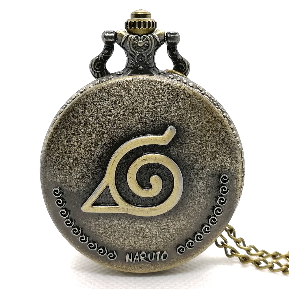 New Arrival Black Gold NARUTO Japanese Anime Quartz Pocket Watch Analog Pendant Necklace Men Women Watches Fob Watches Gift Box