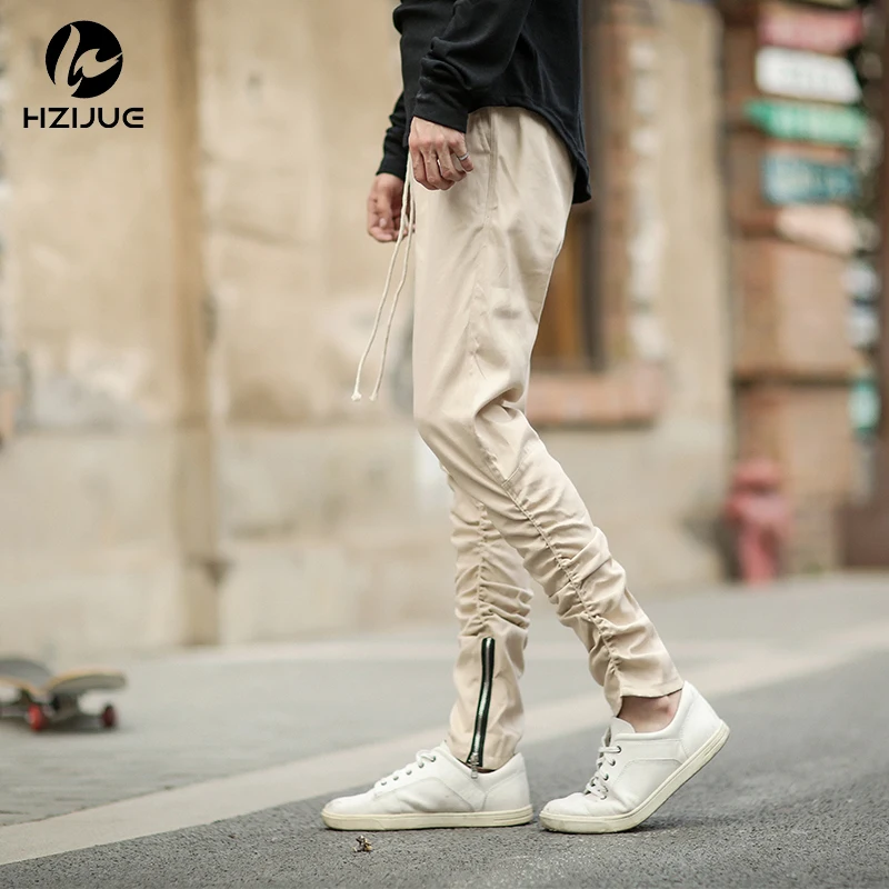 Джастин Бибер боковой молнии для мужчин slim fit повседневные мужские s хип хоп jogger байкерские брюки Swag спортивные брюки обтягивающие брюки луч ноги брюки