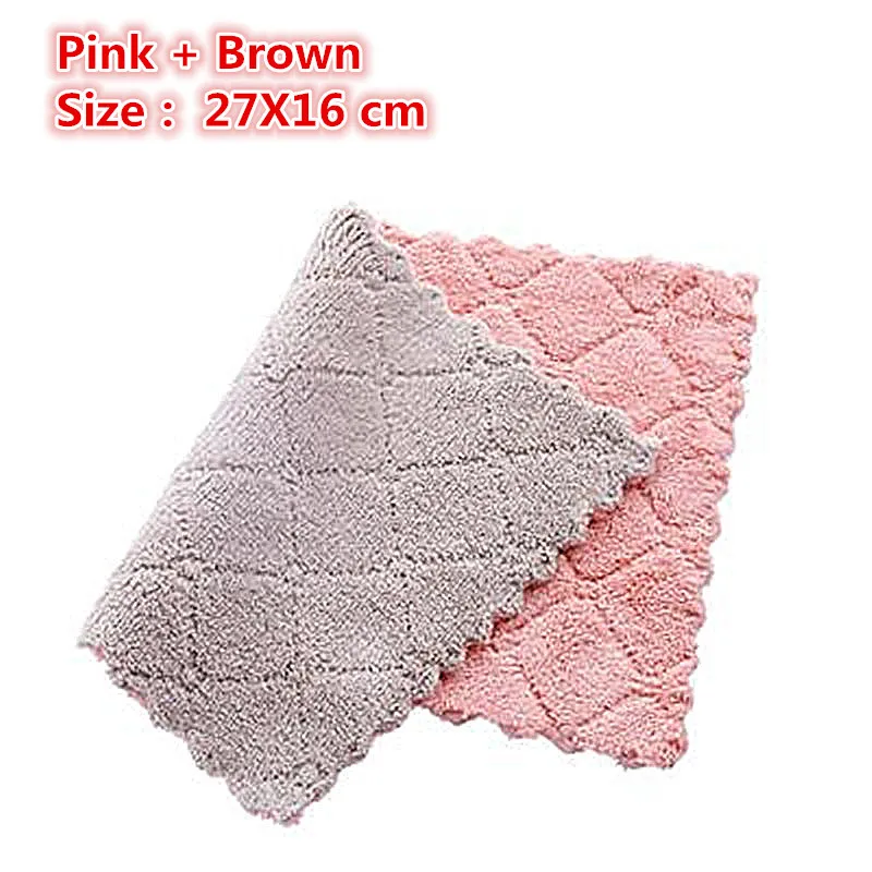 Brown Pink ZISIZ домашнее кухонное полотенце, впитывающее, толстое, Двухслойное, для протирки стола, для мытья посуды, кухонное полотенце из микроволокна - Цвет: Brown Pink