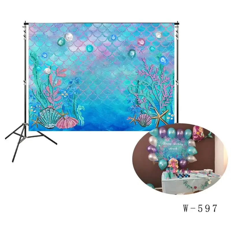 

Little Mermaid Birthday Party Girl Princess Backdrop Photo Photocall Background Wall Wallpaper Turquoise Under The Sea Backdrops