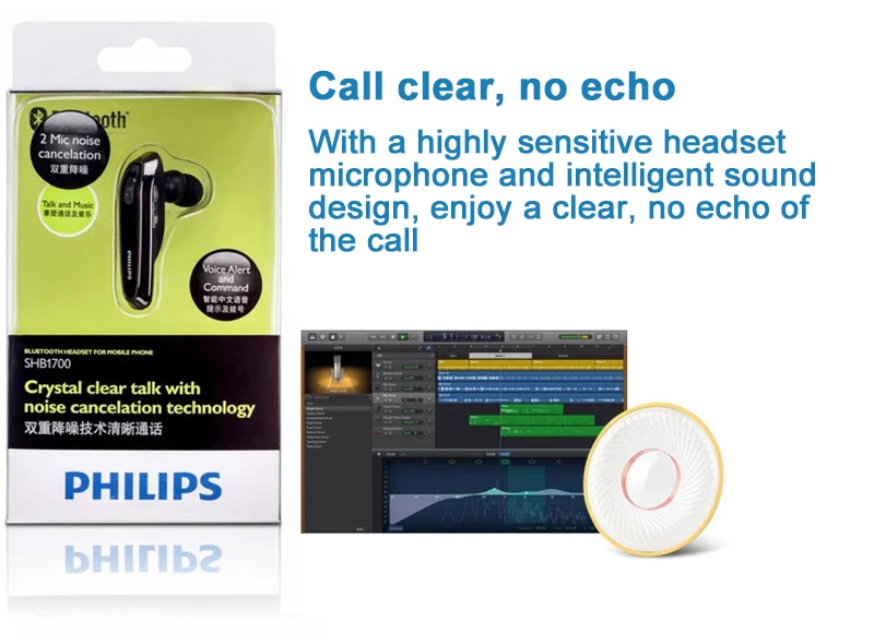 Philips SHB1700 Bluetooth наушники с литиевой Батарея Bluetooth 4,0 Шум снижение Функция для Iphone 8/8Plus официальный Тесты
