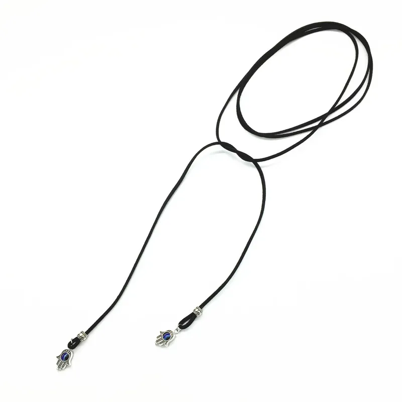 Новинка модный чокер колье Длинная черная кожаная подвеска в виде руки Будды