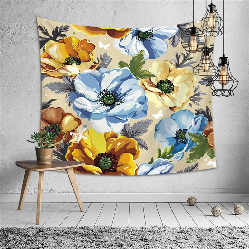 Гобелен из полиэстера, настенный гобелен в цветах, современный коврик для йоги с принтом, тонкий ковер, аксессуары для украшения дома