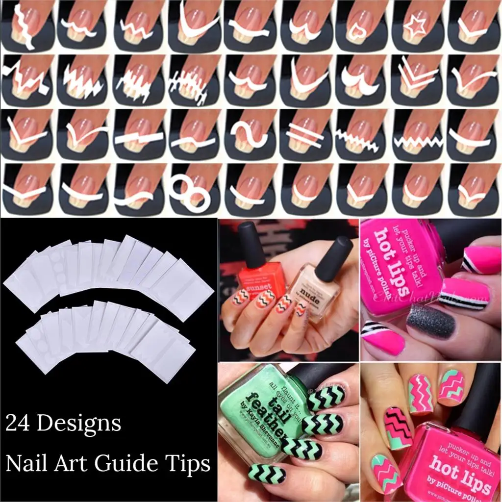 24 листа/лот Французский маникюр DIY наклейки для ногтей трафаретная полоска инструменты для ногтей красоты украшения
