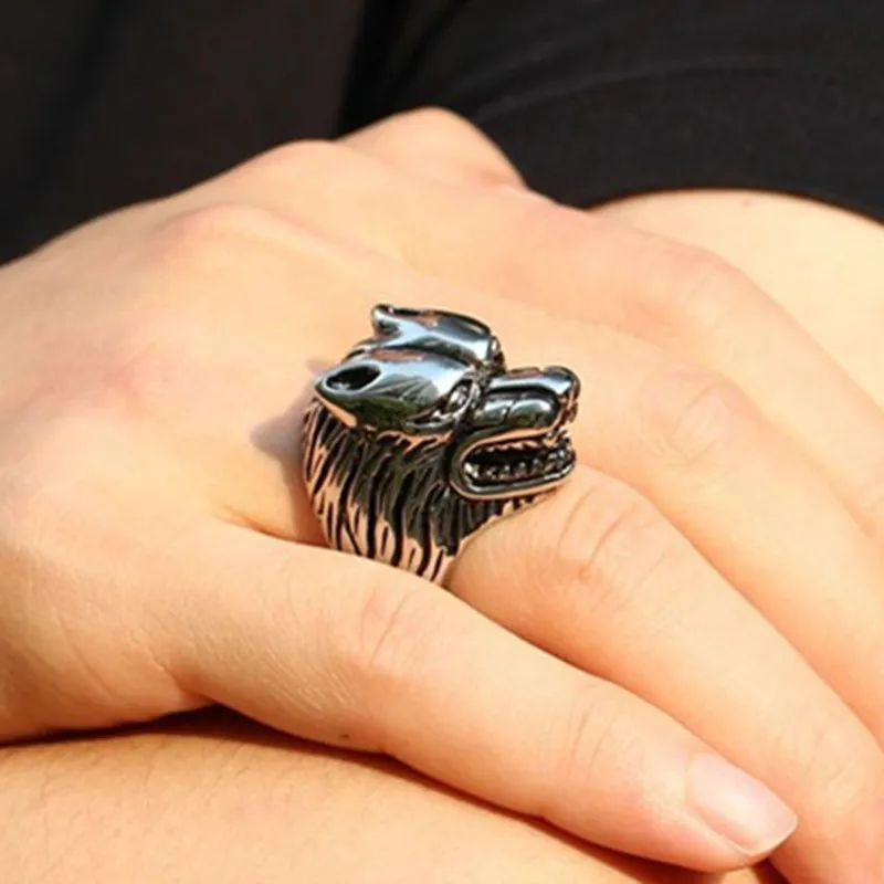 MANGOSKY тибетское серебро Волчья Голова кольца для Для мужчин в стиле панк рок