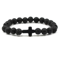 new mens beaded jewelry 8mm lava stone beads gallstone cross bracelets party gift natural stone yoga jewelry