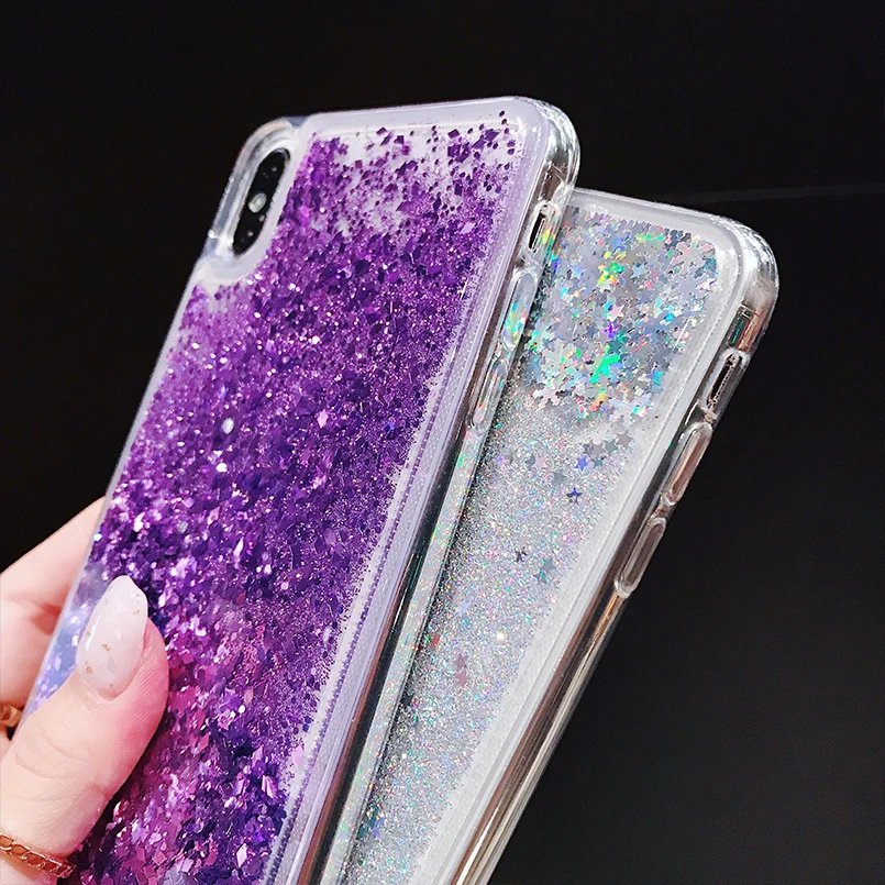Роскошный Шикарный чехол для iPhone X XS Max XR динамический с блестками и жидкостью