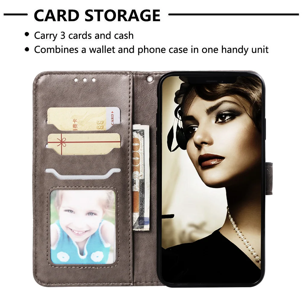 Чехол книжка из искусственной кожи с магнитным тиснением и милым слоником для