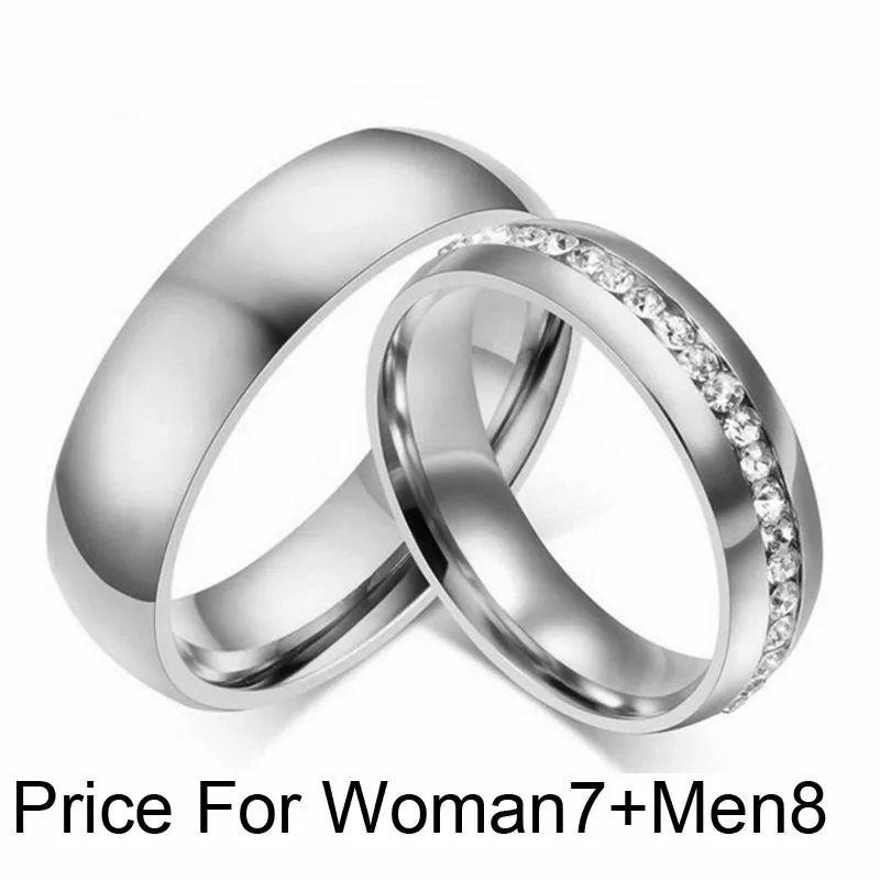 SilverWoman7Men8 1 пара серебряного цвета обручальное кольцо пара колец никогда не выцветает блестящие CZ титановые Ювелирные изделия для мужчин и женщин обещание на помолвку кольцо - Цвет основного камня: SilverWoman7Men8