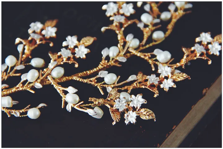 Женский винтажный обруч для волос золотистый Изысканный свадебный с жемчужинами