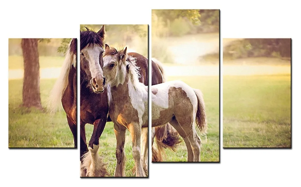 Модульные настенные картины с лошадью 4 панели напечатанные черные Hores для