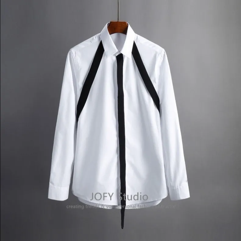 S-5XL ! 2019 Men's clothing Male shirt Cutting and splicing of placket ribbon shirt new arrival plus size Stage Singer costumes