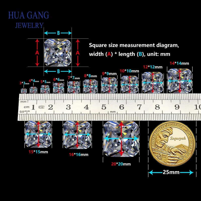 

Size 3x3~12x12mm 5A Cubic Zirconia Seablue Square Octangle Shape Princess Cut CZ Stones Synthetic Gems For Jewelry Wholesale