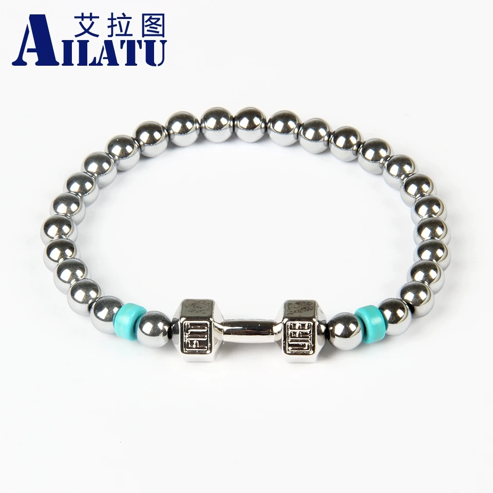 Ailatu горячая распродажа мужские мощные ювелирные изделия гантели 6 мм гематитовые