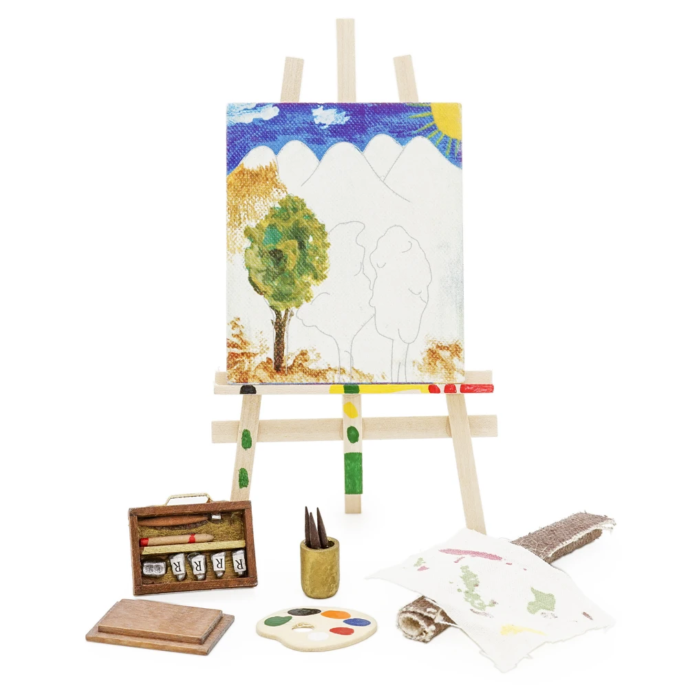 Odoria 1:12 миниатюрный пюпитр набор инструментов для рисования пигментная щетка Art